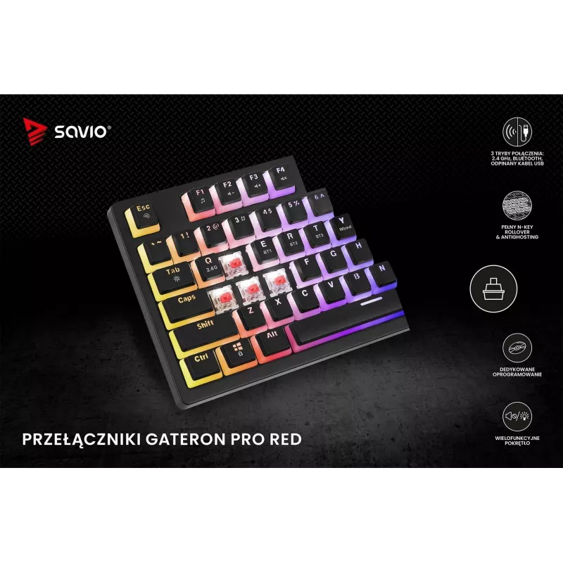 Herná klávesnica Savio SAVGK-PHENIX RED PUDDING mechanická RGB Wireless