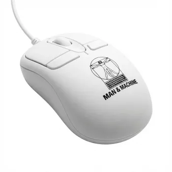 Káblová obojručná počítačová myš ManMachine Mighty myš 5, USB Type-A, 5 tlačidiel, biela