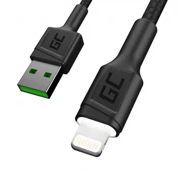 Lightning na USB-A kábel Green Cell KABGC12, 2 m, Lightning – USB A, čierna