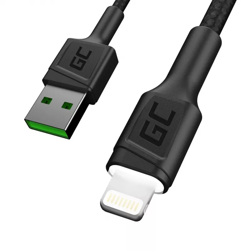 Lightning na USB-A kábel Green Cell KABGC12, 2 m, Lightning – USB A, čierny