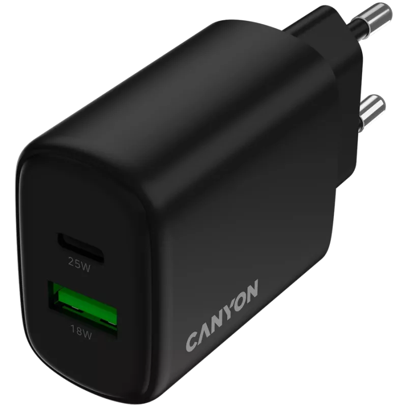CANYON nabíjačka OnCharge 250 25W 1xPD 1xQC EU čierna