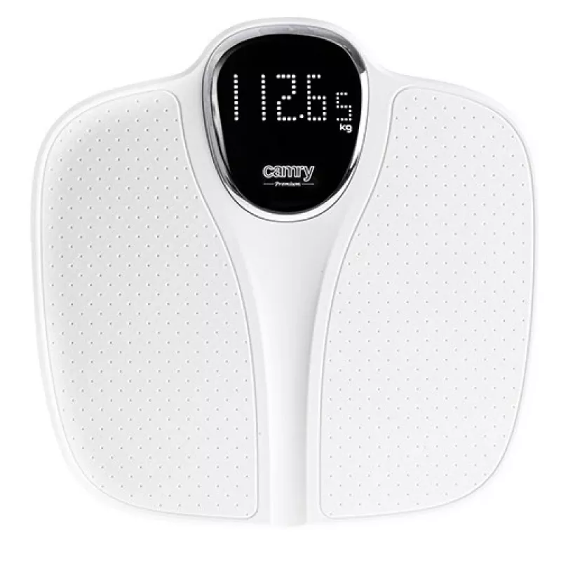 Kúpeľňová váha Camry CR 8171w — digitálna váha, max. 180 kg, presnosť 50 g, výpočet BMI, biela