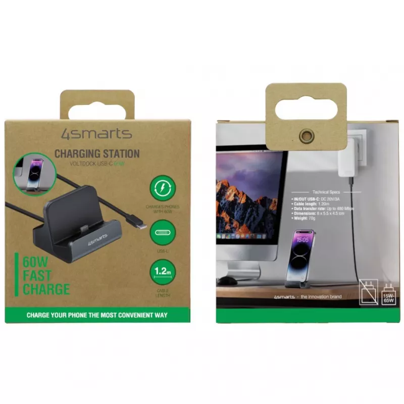 4smarts nabíjacia dokovacia stanica VoltDock USB-C 60W sivá (541426)