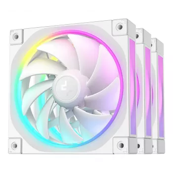 12 cm ventilátor do skrine DeepCool FL12 WH — balenie 3 ks, 120×120×25 mm, 2150 ot/min, 55 CFM, Fluid Dynamic Bearing, PWM, Multi-LED, 4-pin