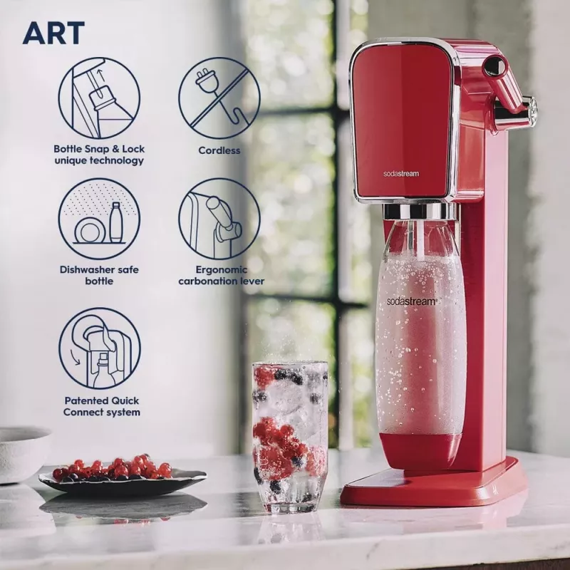 Výrobník sódy SodaStream Art Mandarínkovo červená 1L karbonizačná fľaša