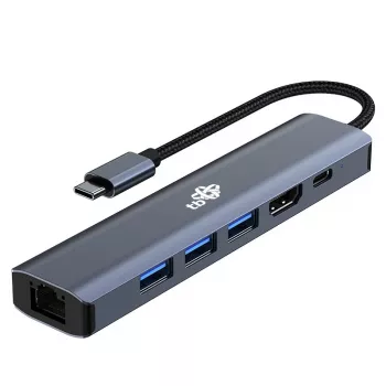 Adaptér HUB USB C 6in1 - HDMI, USBx3, PD, RJ-45