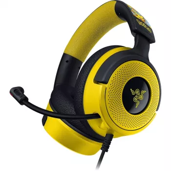 Headset Razer Kraken V4 X Pokemon — káblový USB-C/USB-A, supraaurálny, 20–20000 Hz, 1,8 m kábel, 310 g, čierna/žltá