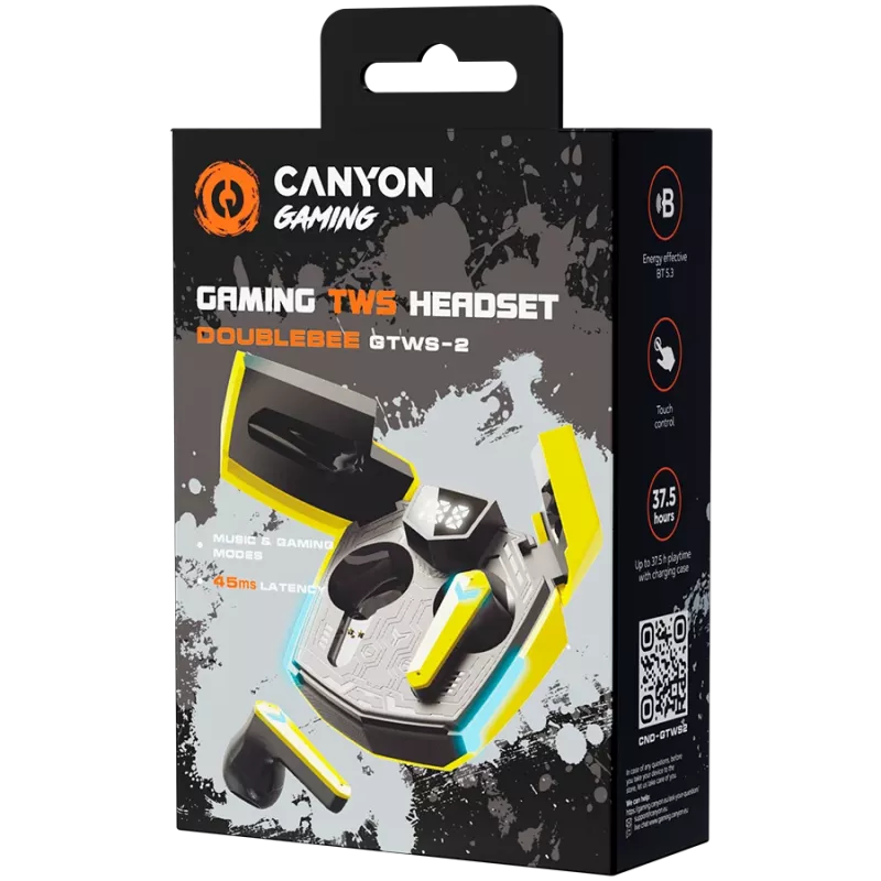 Canyon GTWS-2 slúchadlá bezdrôtové ušné háky Gaming USB Type-C Bluetooth nabíjací dok žltá (CND-GTWS2Y)