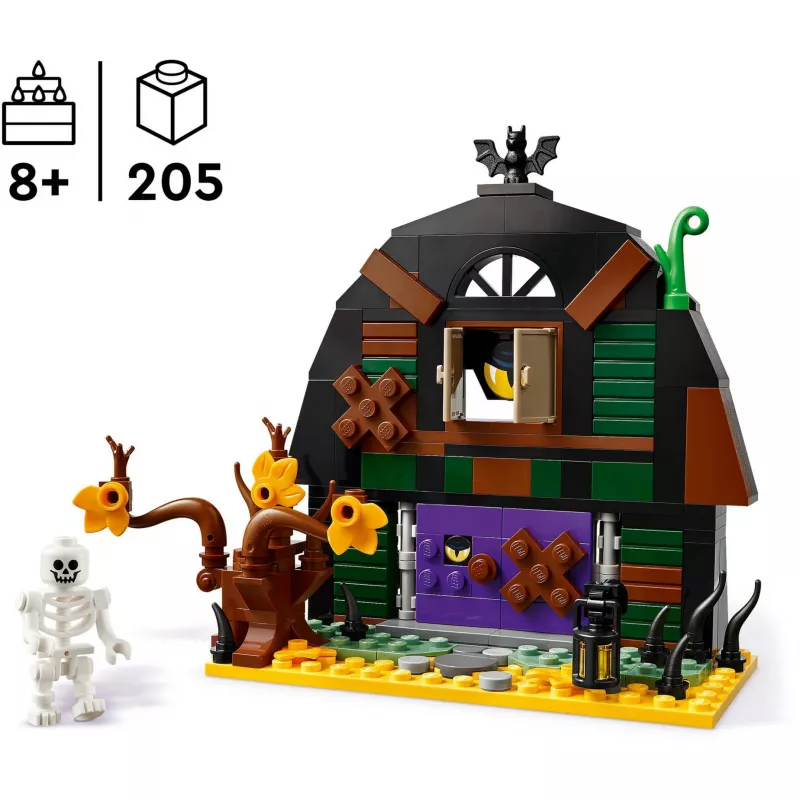Stavebnica LEGO Iconic Halloween Barn 40721 sada, 205 dielov, 1 minifigúrka, 140×170×60 mm
