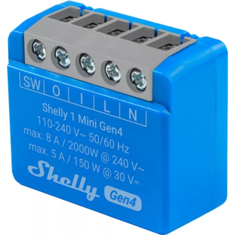 Kompaktný inteligentný reléový modul Shelly 1 Mini Gen4, 1P 8A, Wi‑Fi/Matter/Zigbee/Bluetooth, 110–240 V (2 kusy)