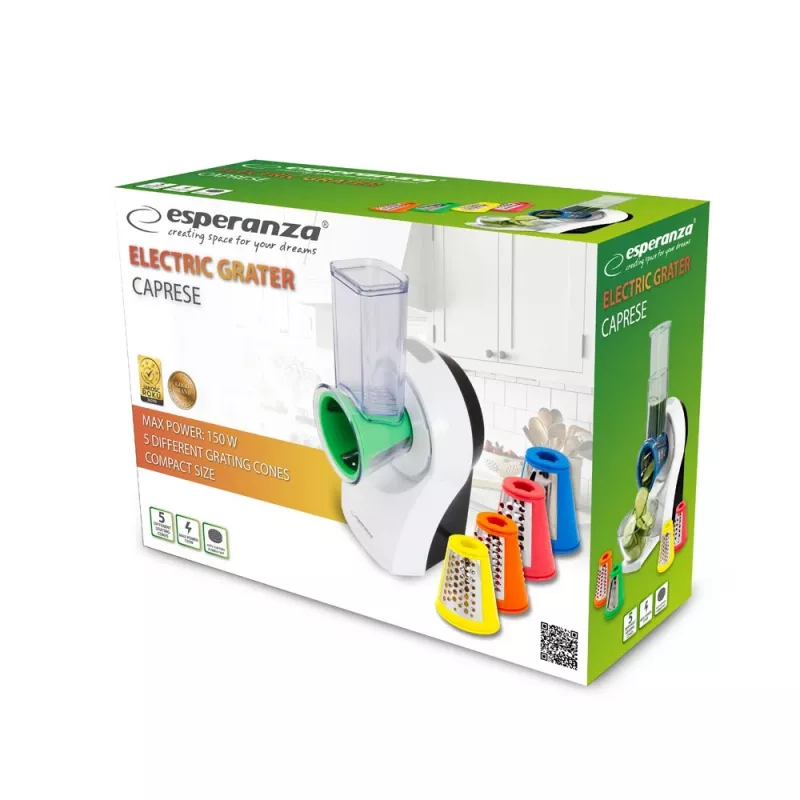 Elektrické strúhadlo ESPERANZA EKM026, 150 W, AC 220–240 V, 5 valcov, plastové puzdro, viacfarebné