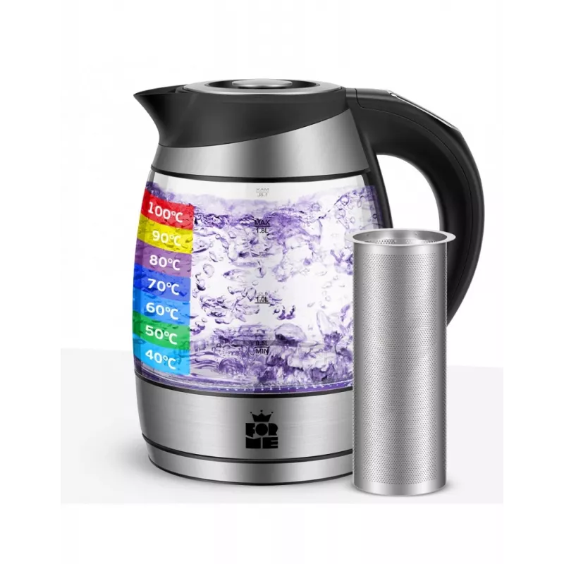 Forme FKG-448 sklenená elektrická kanvica, 1,8 l, 2200 W, regulácia teploty, sivá