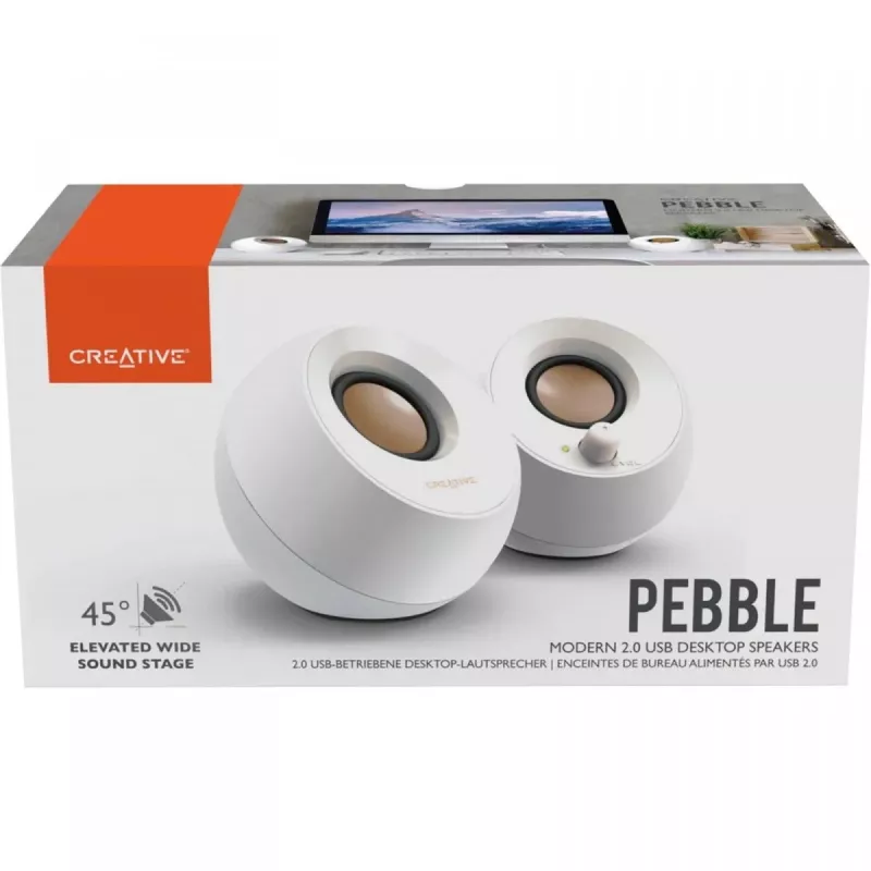 Creative Pebble 2.0 stolové stereo reproduktory, biela