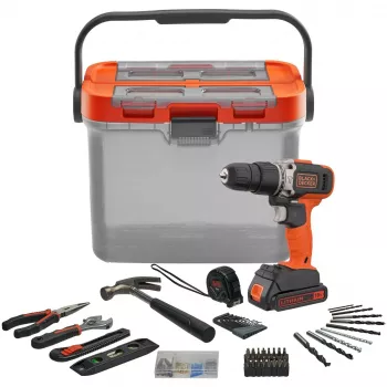 Akumulátorový príklepový vŕtací skrutkovač BCKSB02, 18 V (oranžová/čierna, lítium-iónová batéria 1,5 Ah, úložný box, 62-dielna sada príslušenstva)