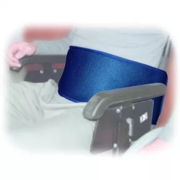Stabilizačný pás k invalidnému vozíku Aston Secuback 681020 — abdominálne upevnenie, textil, nastaviteľný 150 cm, šírka 20 cm, modrý