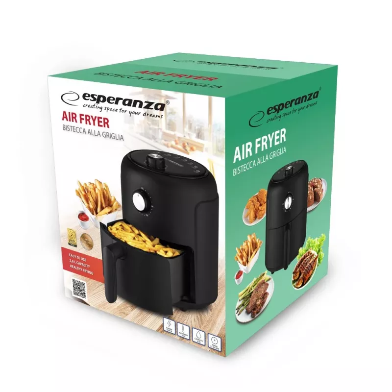 Teplovzdušná fritéza ESPERANZA EKA001, 2,6 L, 1000 W, 7 programov, čierna, kompaktná na pracovnú dosku