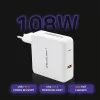 Qoltec GaN nabíjačka FAST 108W | 5-20V | 3-4.7A | USB C | biela