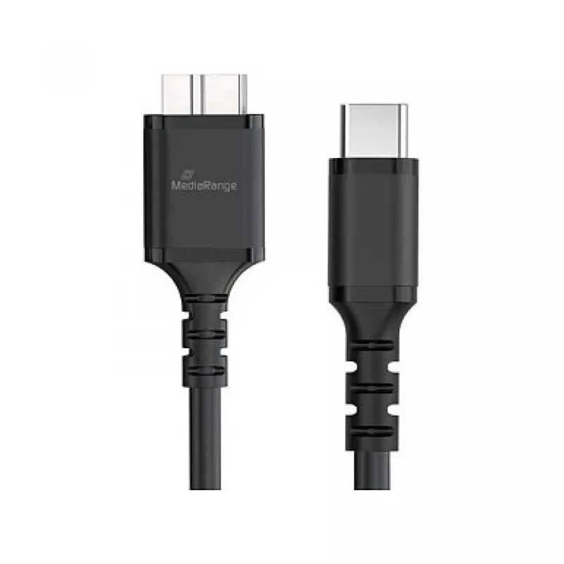 USB kábel MediaRange MRCS257 0,5 m — Micro-USB B na USB-C, USB 3.2 Gen 1 (5 Gbit/s), čierny