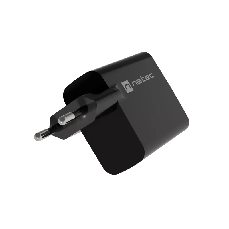 Káblová nabíjačka pre mobilné zariadenia NATEC NUC-2143, 45 W, USB-C PD 3.0 + USB-A QC 3.0, 110–240 V, čierna