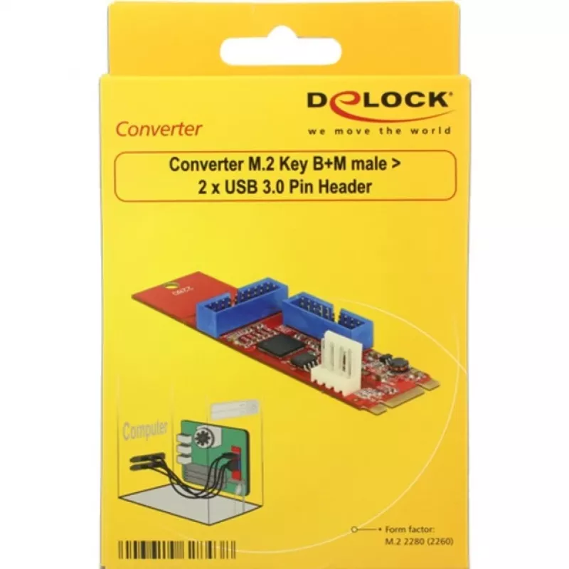 Delock prevodník M.2 Key B+M konektor samec > 2 x USB 3.0 pinová lišta – USB adaptér – M.2 karta – USB 3.0 (interný) x 2 (62843)