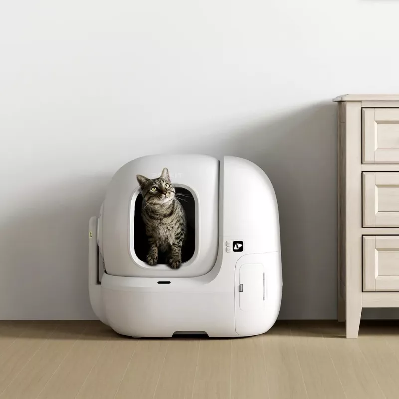 Otvorená mačacia toaletná miska PETKIT Purobot Max Pro — biela, 657×538×603 mm, 12-V adaptér