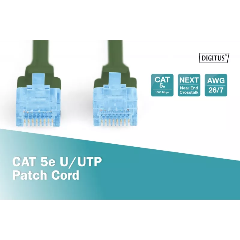 Sieťový patch kábel DIGITUS CAT5e U/UTP, 3 m, RJ-45 na RJ-45, zelený