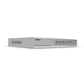 Lindy 8 portový VGA a USB Combo KVM prepínač, 2048 x 1536 pixelov, Full HD, rack montáž, 1U, strieborná