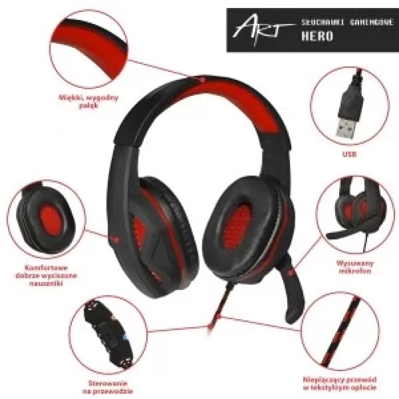 Herný headset s mikrofónom Art Hero USB