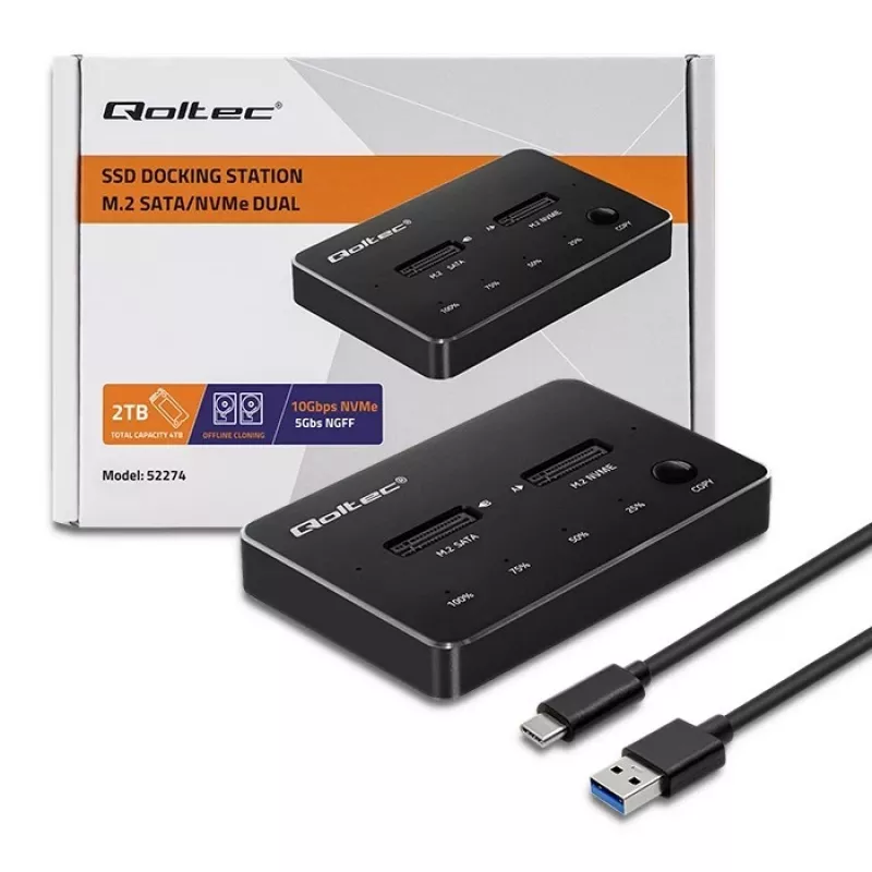 Qoltec 52274 M.2 SSD dokovacia stanica | NVMe | SATA | USB-C | DUAL 2 x 2TB