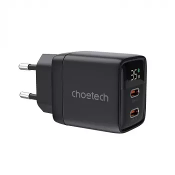 Choetech PD6051 USB-C USB-C PD 35W GaN nástenná nabíjačka s displejom - čierna