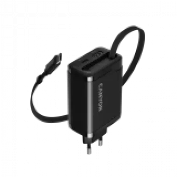 Nabíjačka CANYON OnCharge 65RC s integrovaným USB-C káblom, 65 W, 1x PD, 1x QC, EU zástrčka, čierna