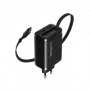 Nabíjačka CANYON OnCharge 65RC s integrovaným USB-C káblom, 65 W, 1x PD, 1x QC, EU zástrčka, čierna