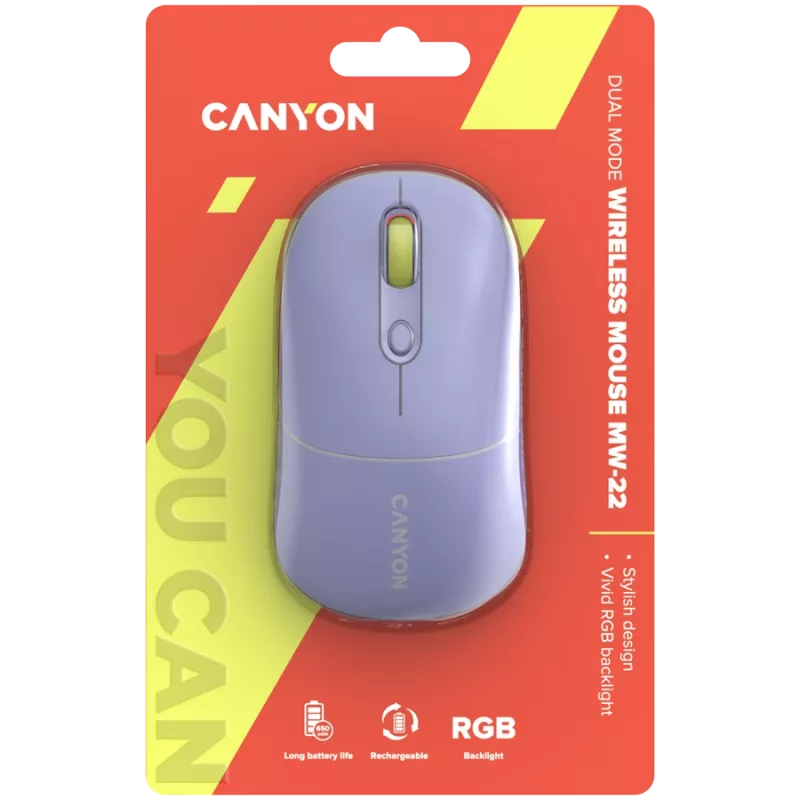 CANYON myš MW-22 2in1 BT/ Wireless levanduľová