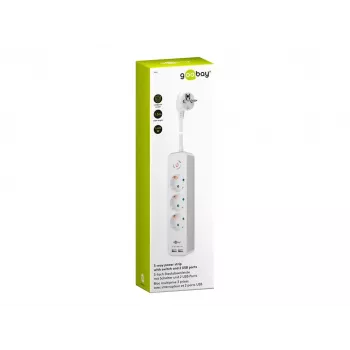 Goobay 3-násobná predlžovacia zásuvka s vypínačom a USB, 1,5m kábel, Type F