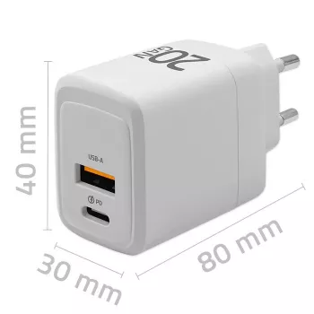 GaN nabíjačka QOLTEC 51823 20W USB napájací zdroj, výstup 5V/20V