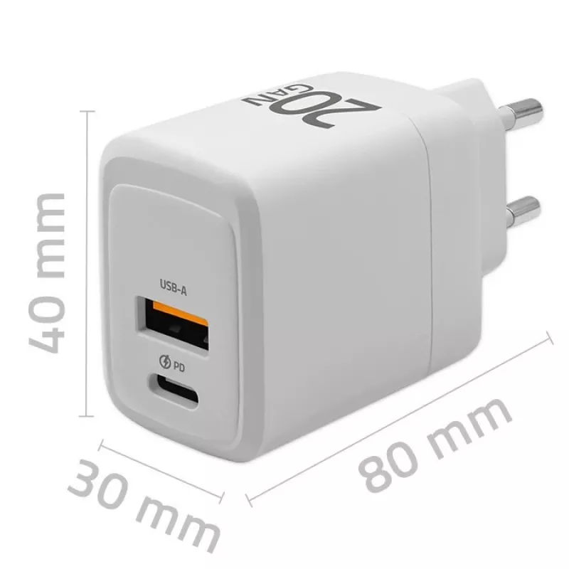 GaN nabíjačka QOLTEC 51823 20W USB napájací zdroj, výstup 5V/20V