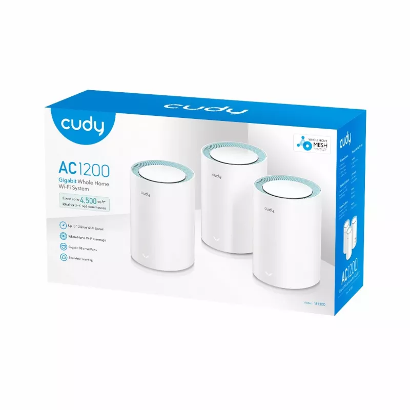 Cudy M1300 3-pack Mesh-WLAN systém Dualband (2,4 GHz / 5 GHz) Wi-Fi 5 (802.11ac) biela 1 Intern