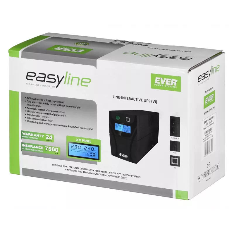 Ever EASYLINE 850 AVR USB Line-Interactive 0,85 kVA 480 W 2 AC výstupy