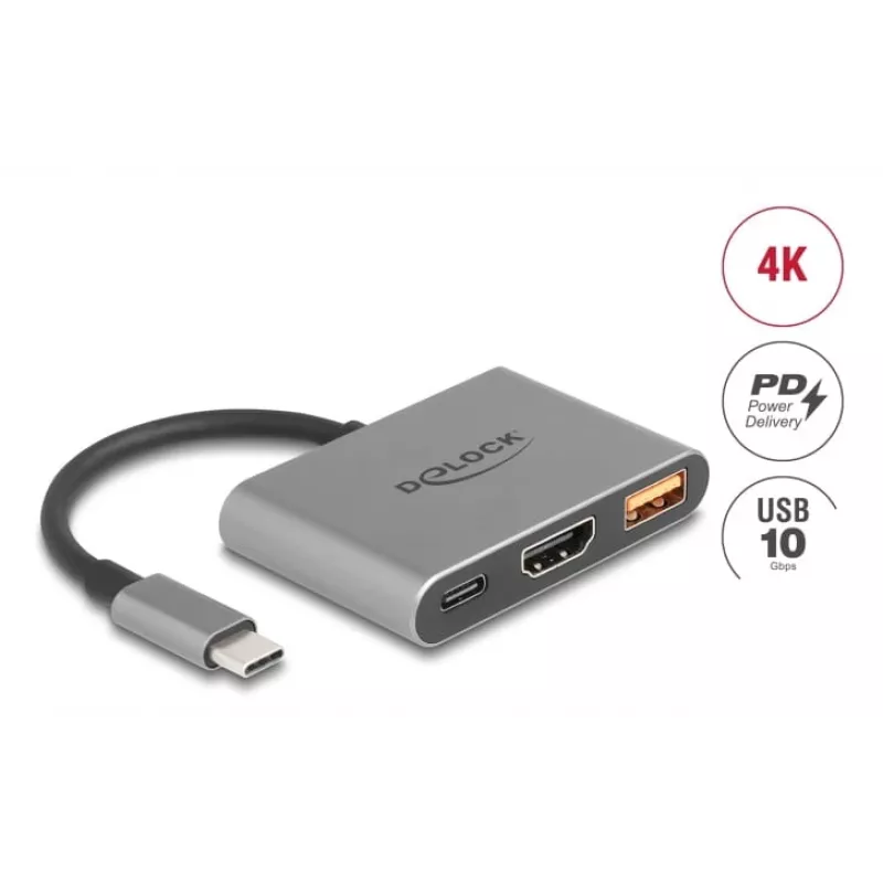 DeLOCK 61071 video kábel adaptér 0,1 m USB Type-C USB Type-C USB Type-A HDMI sivý