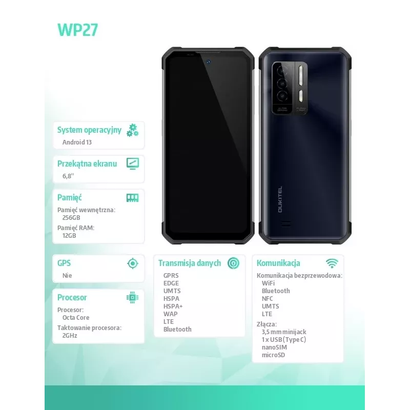 Smartphone Oukitel WP27 6,78 palca 12 GB/256 GB čierny