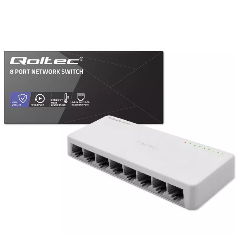 Qoltec sieťový switch 8x RJ45 port 1000 Mbps LAN