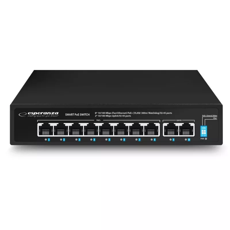 Esperanza ENS106 10-portový PoE switch 10/100 96 W