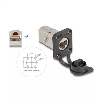 DeLOCK 67061 D-Typ RJ45 Cat.6A STP zásuvka do steny s ochranným krytom, IP66
