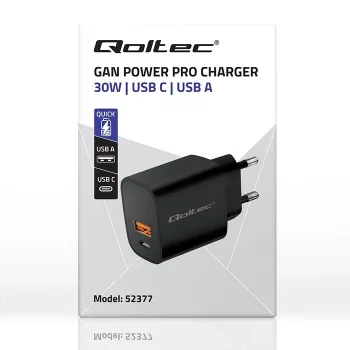 Napájací zdroj QOLTEC 52377 GaN 30W výstup 5–20V pre prenosné zariadenia