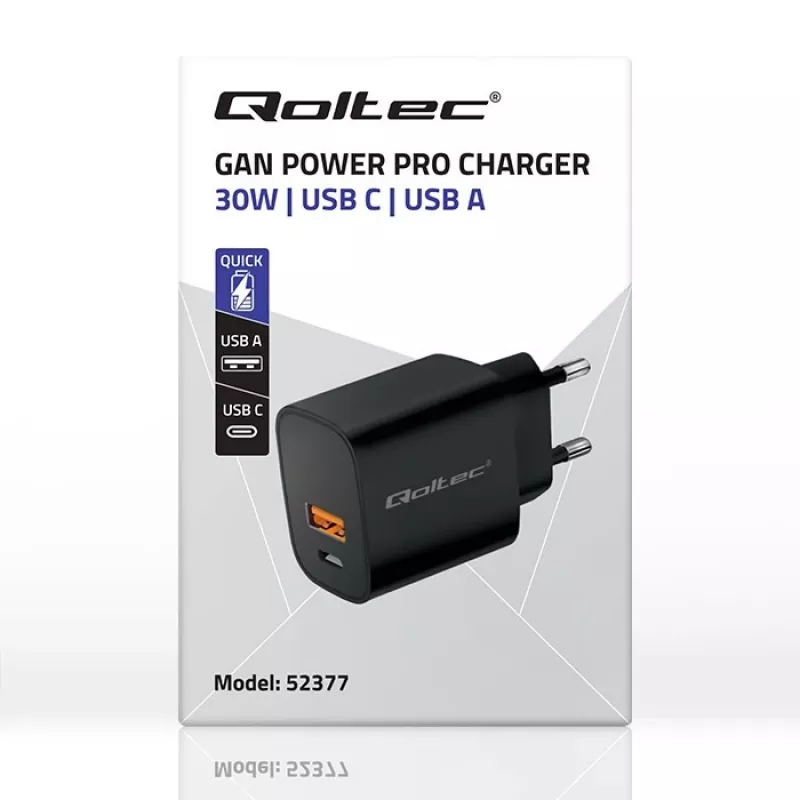 Napájací zdroj QOLTEC 52377 GaN 30W výstup 5–20V pre prenosné zariadenia