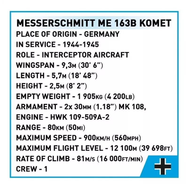 Stavebnica Messerschmitt Me 163B Komet 543 dielov
