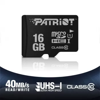 MicroSDHC pamäťová karta PATRIOT PSF16GMDC10 — 16 GB, Class 10, UHS-I (U1), 80 MB/s, čierna