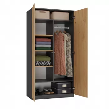 Wardrobe top e shop SD-90 ANT/ART KPL — 2-door bedroom wardrobe, 7 shelves, 900×500×1800 mm