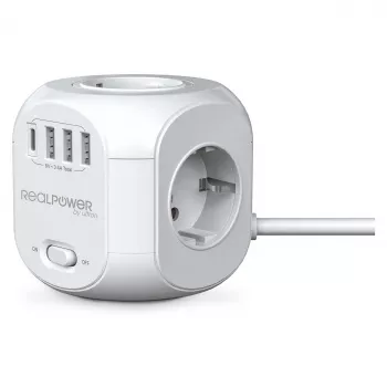RealPower PowerBox 431 predlžovačka 1,8 m 4 sieťové zásuvky do interiéru biela