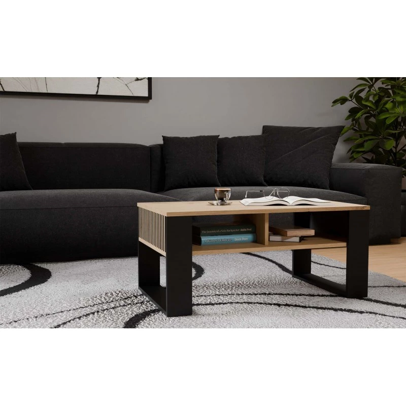 top e shop STOLIK KAWOWY ŁAWA MODERN 2P štíhly Dub Artisan čierne lamely